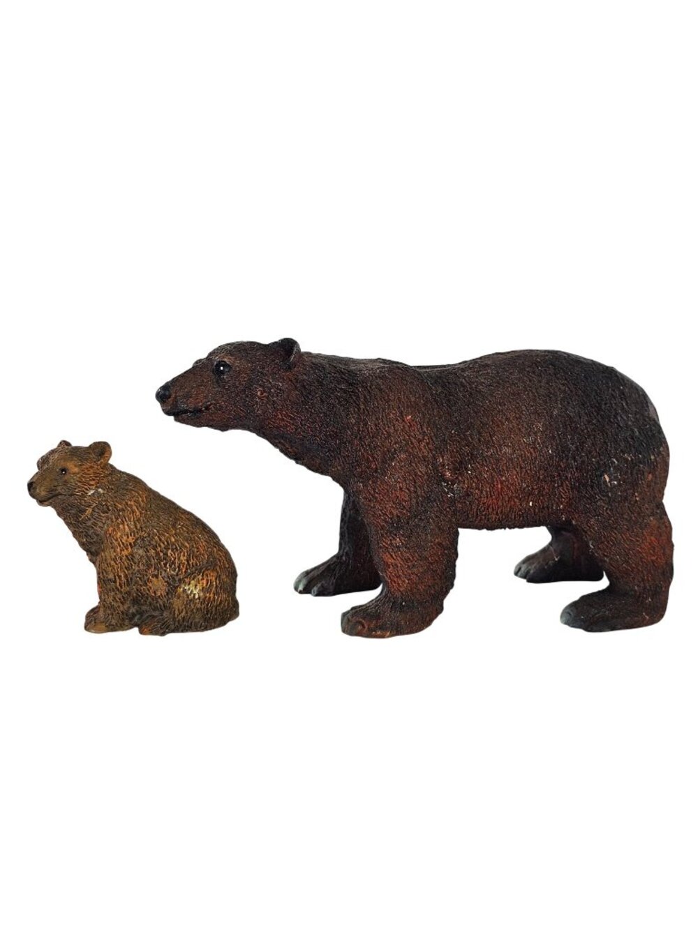 Vintage Brown Grizzly Bear Mom Cub Figurine Set Pair Resin Wildlife Home Decor